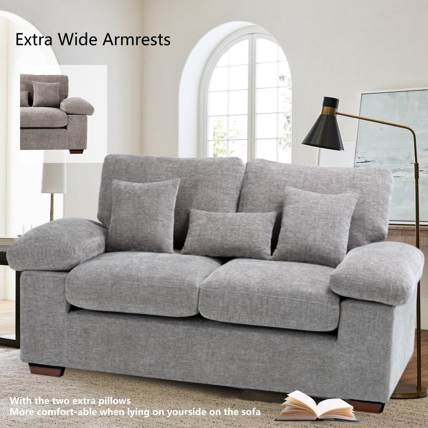 Divano a due posti in ciniglia di peluche 73 - Include 3 cuscini bonus e cuscino posteriore rimovibile - Divano a 2 posti per soggiorno