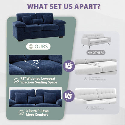 Divano a due posti in ciniglia di peluche 73 - Include 3 cuscini bonus e cuscino posteriore rimovibile - Divano a 2 posti per soggiorno