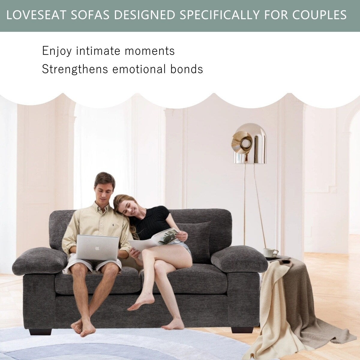 Divano a due posti in ciniglia di peluche 73 - Include 3 cuscini bonus e cuscino posteriore rimovibile - Divano a 2 posti per soggiorno