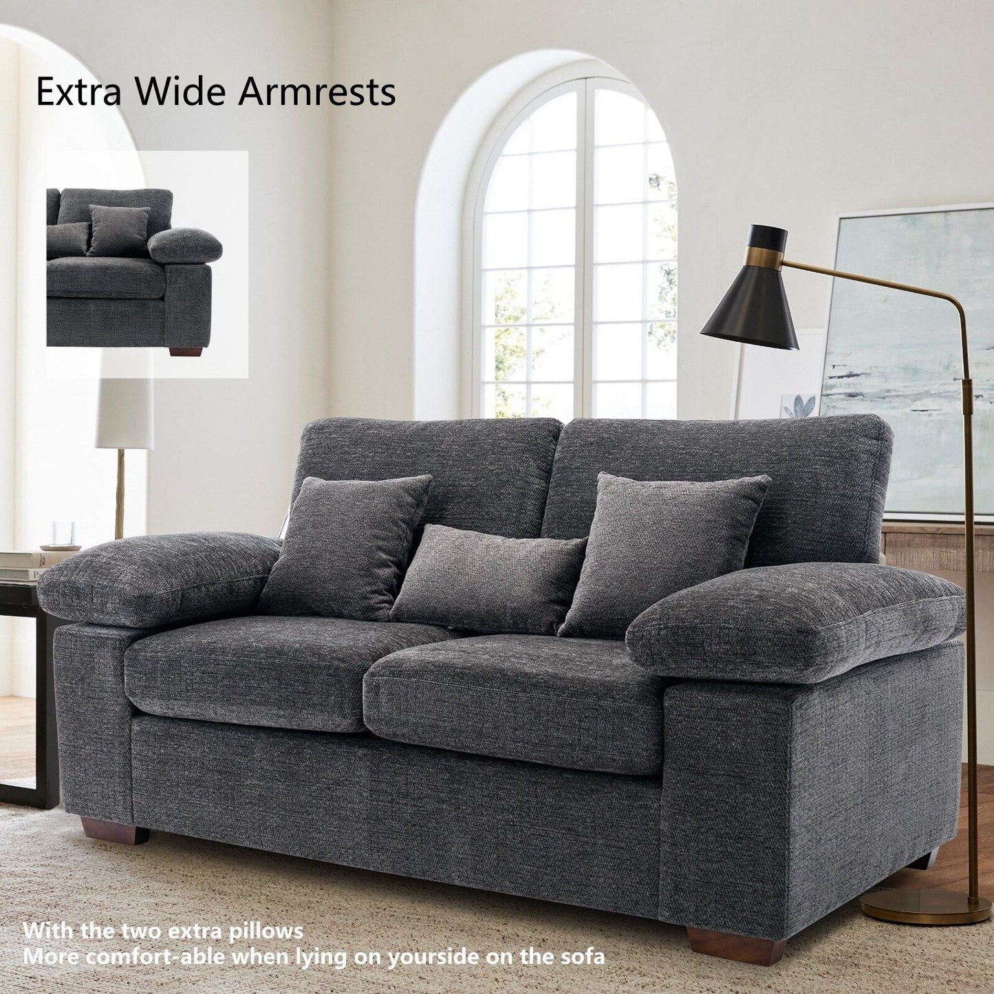 Divano a due posti in ciniglia di peluche 73 - Include 3 cuscini bonus e cuscino posteriore rimovibile - Divano a 2 posti per soggiorno