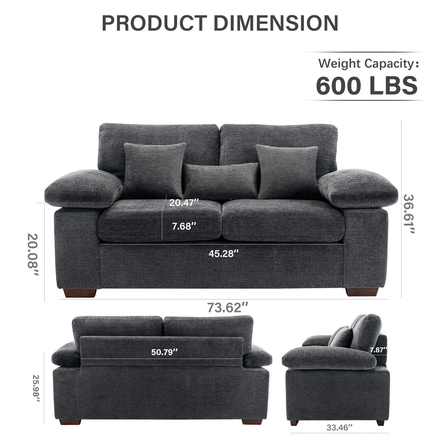 Divano a due posti in ciniglia di peluche 73 - Include 3 cuscini bonus e cuscino posteriore rimovibile - Divano a 2 posti per soggiorno