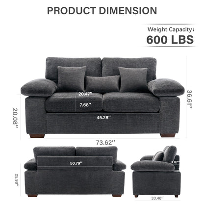 Divano a due posti in ciniglia di peluche 73 - Include 3 cuscini bonus e cuscino posteriore rimovibile - Divano a 2 posti per soggiorno