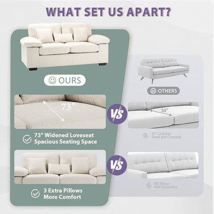 Divano a due posti in ciniglia di peluche 73 - Include 3 cuscini bonus e cuscino posteriore rimovibile - Divano a 2 posti per soggiorno