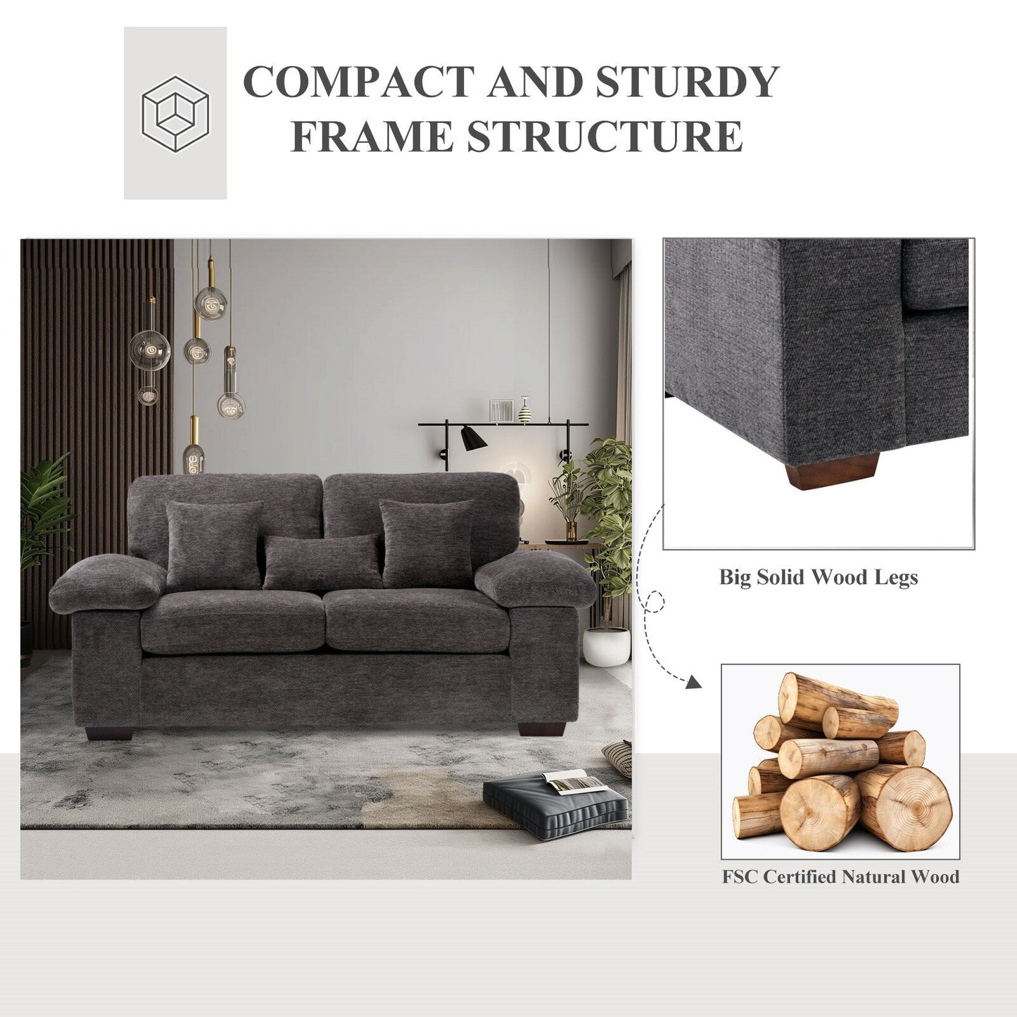 Divano a due posti in ciniglia di peluche 73 - Include 3 cuscini bonus e cuscino posteriore rimovibile - Divano a 2 posti per soggiorno