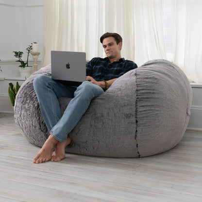 Divano a sacco in pelliccia sintetica - 64 - Grigio lupo