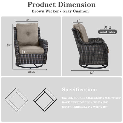 Set da bistrot girevole da esterno Pocassy da 3 pezzi, sedie a dondolo in vimini