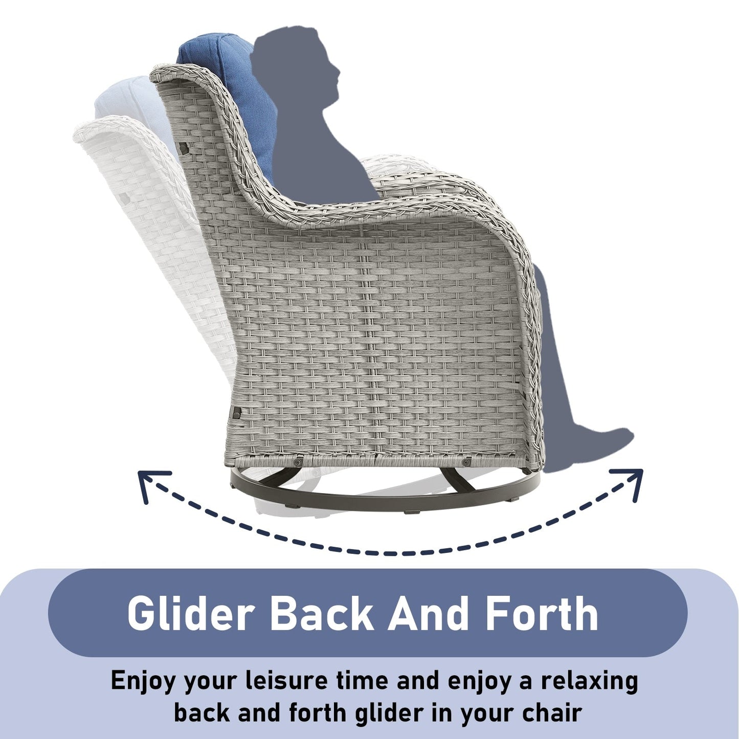 Set da bistrot girevole da esterno Pocassy da 3 pezzi, sedie a dondolo in vimini