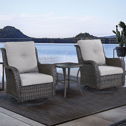 Set da bistrot girevole da esterno Pocassy da 3 pezzi, sedie a dondolo in vimini