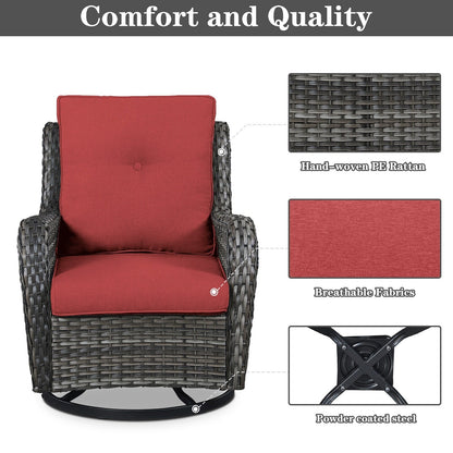 Set da bistrot girevole da esterno Pocassy da 3 pezzi, sedie a dondolo in vimini