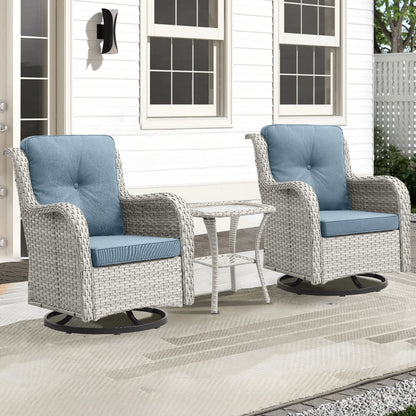 Set da bistrot girevole da esterno Pocassy da 3 pezzi, sedie a dondolo in vimini