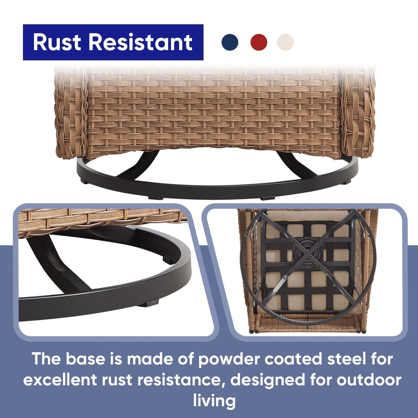 Set da bistrot girevole da esterno Pocassy da 3 pezzi, sedie a dondolo in vimini