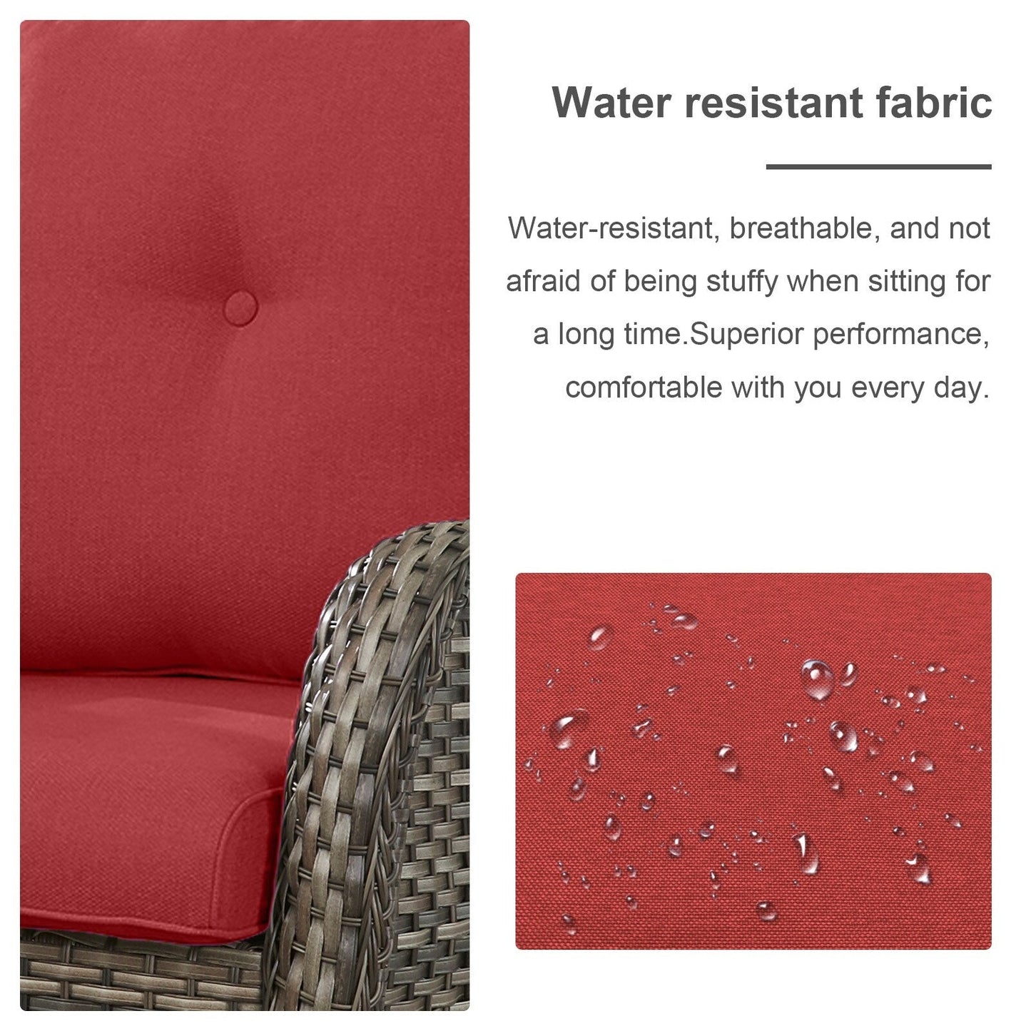 Set da bistrot girevole da esterno Pocassy da 3 pezzi, sedie a dondolo in vimini