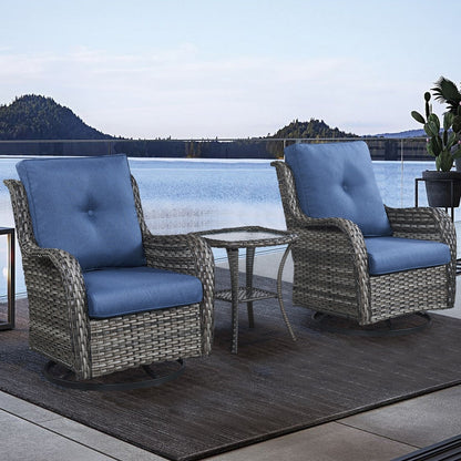 Set da bistrot girevole da esterno Pocassy da 3 pezzi, sedie a dondolo in vimini