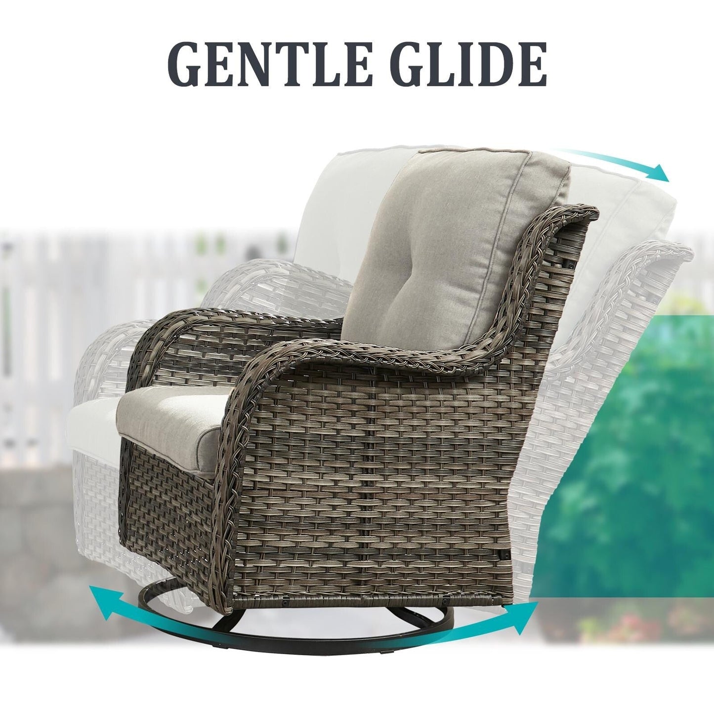 Set da bistrot girevole da esterno Pocassy da 3 pezzi, sedie a dondolo in vimini