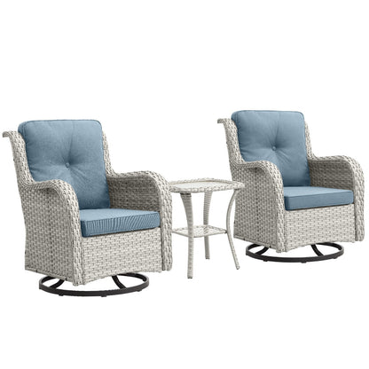Set da bistrot girevole da esterno Pocassy da 3 pezzi, sedie a dondolo in vimini