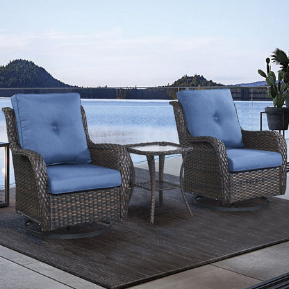 Set da bistrot girevole da esterno Pocassy da 3 pezzi, sedie a dondolo in vimini