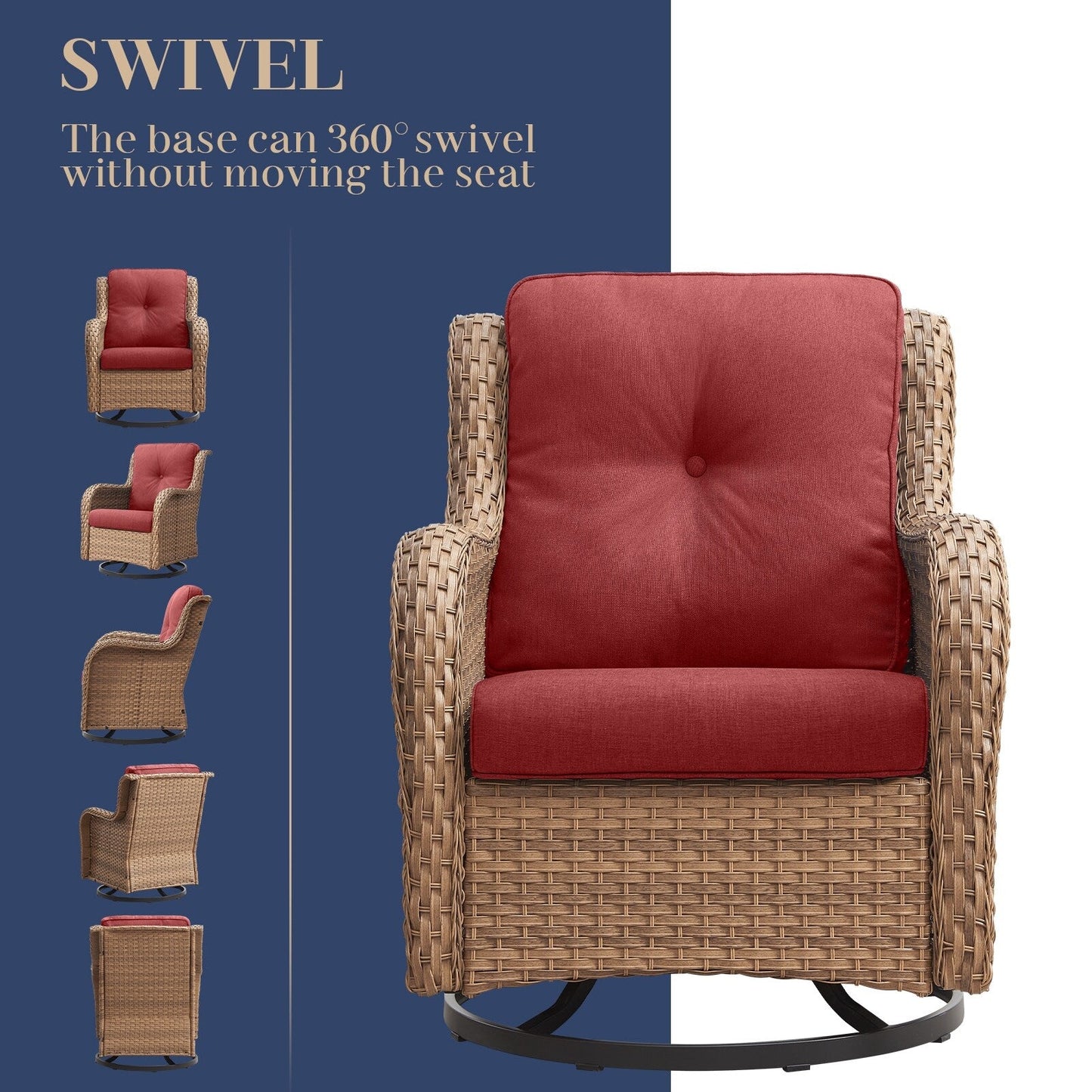 Set da bistrot girevole da esterno Pocassy da 3 pezzi, sedie a dondolo in vimini