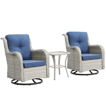 Set da bistrot girevole da esterno Pocassy da 3 pezzi, sedie a dondolo in vimini