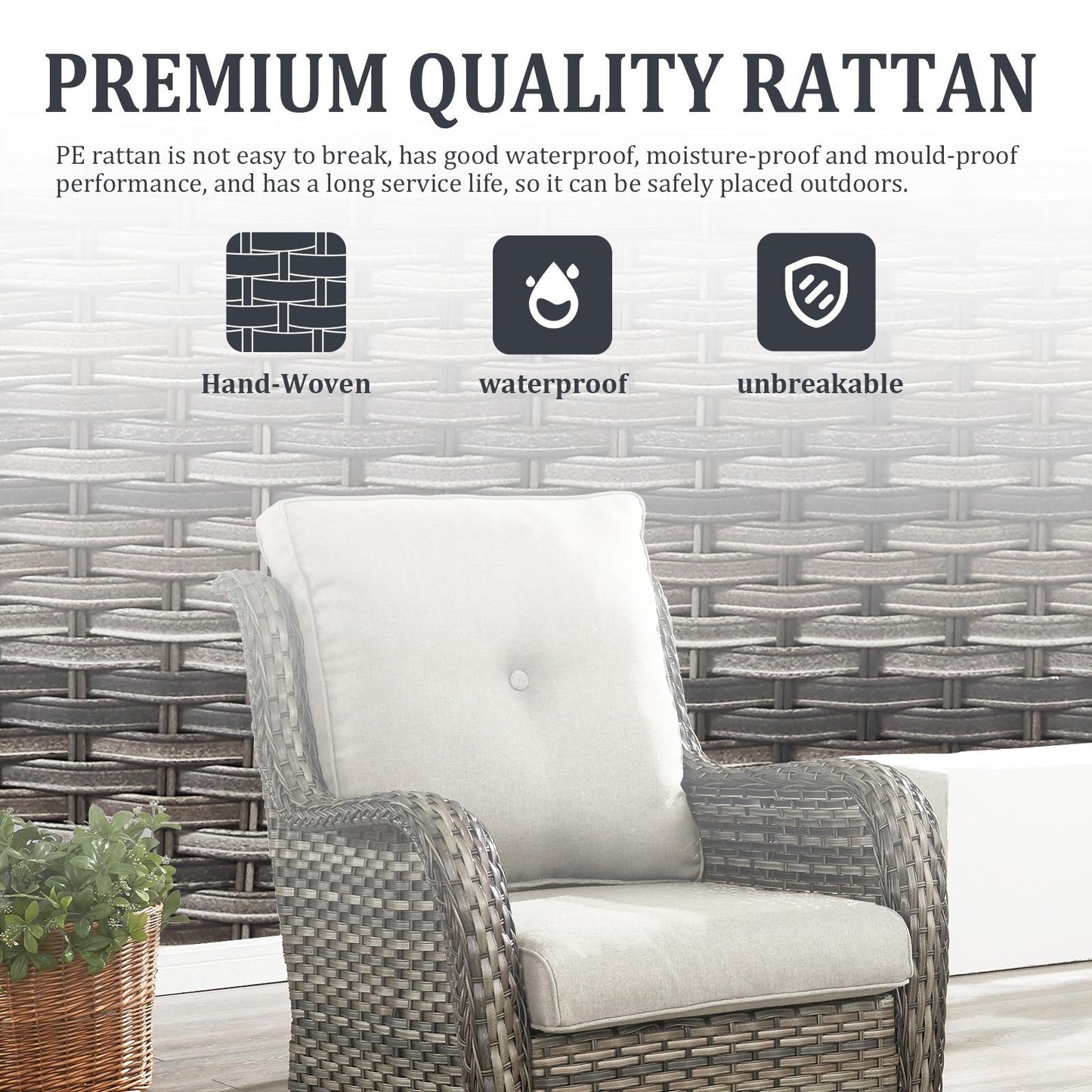 Set da bistrot girevole da esterno Pocassy da 3 pezzi, sedie a dondolo in vimini