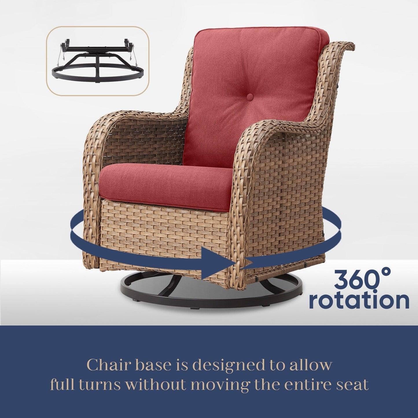 Set da bistrot girevole da esterno Pocassy da 3 pezzi, sedie a dondolo in vimini