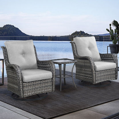 Set da bistrot girevole da esterno Pocassy da 3 pezzi, sedie a dondolo in vimini