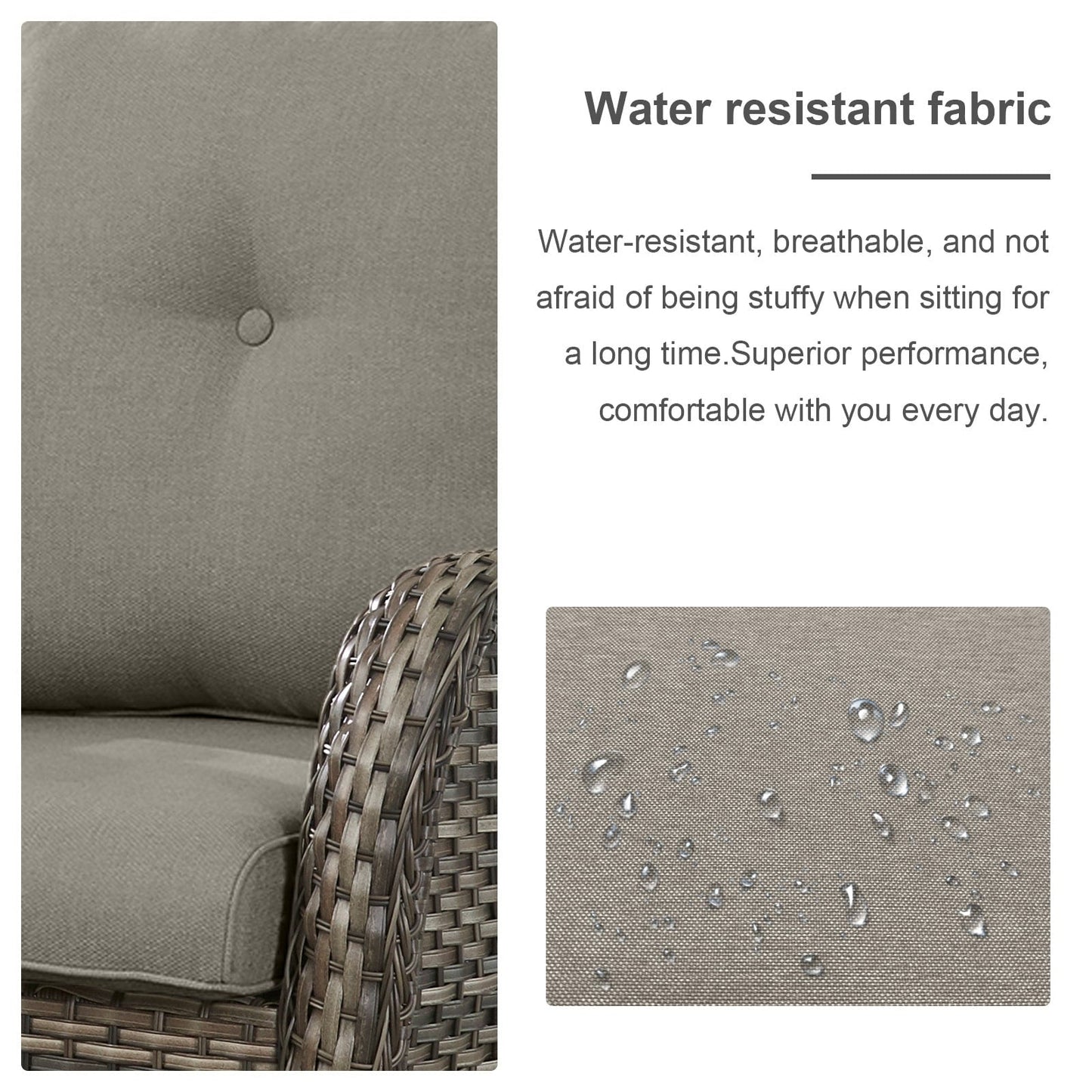 Set da bistrot girevole da esterno Pocassy da 3 pezzi, sedie a dondolo in vimini