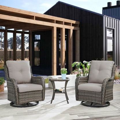 Set da bistrot girevole da esterno Pocassy da 3 pezzi, sedie a dondolo in vimini