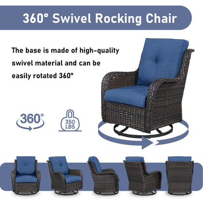 Set da bistrot girevole da esterno Pocassy da 3 pezzi, sedie a dondolo in vimini