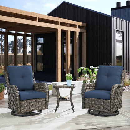 Set da bistrot girevole da esterno Pocassy da 3 pezzi, sedie a dondolo in vimini