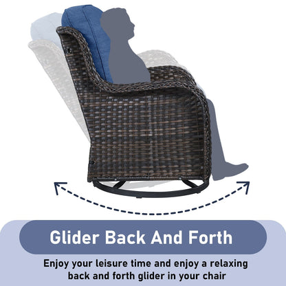 Set da bistrot girevole da esterno Pocassy da 3 pezzi, sedie a dondolo in vimini