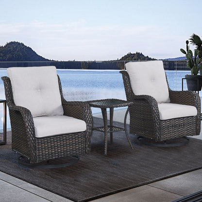 Set da bistrot girevole da esterno Pocassy da 3 pezzi, sedie a dondolo in vimini