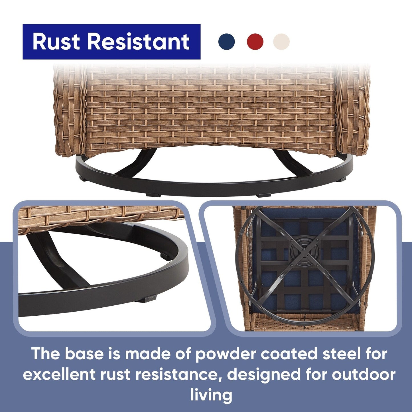 Set da bistrot girevole da esterno Pocassy da 3 pezzi, sedie a dondolo in vimini