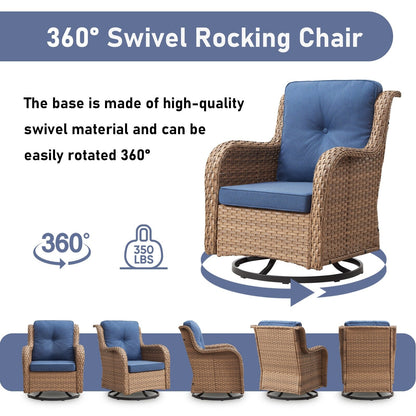 Set da bistrot girevole da esterno Pocassy da 3 pezzi, sedie a dondolo in vimini