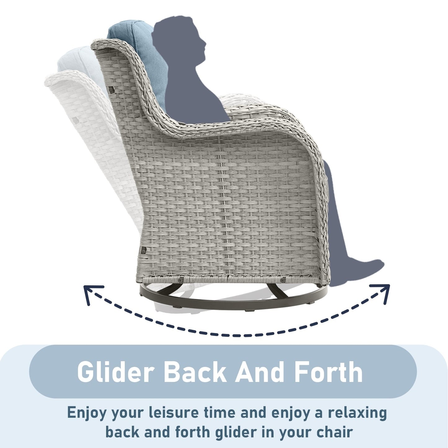 Set da bistrot girevole da esterno Pocassy da 3 pezzi, sedie a dondolo in vimini