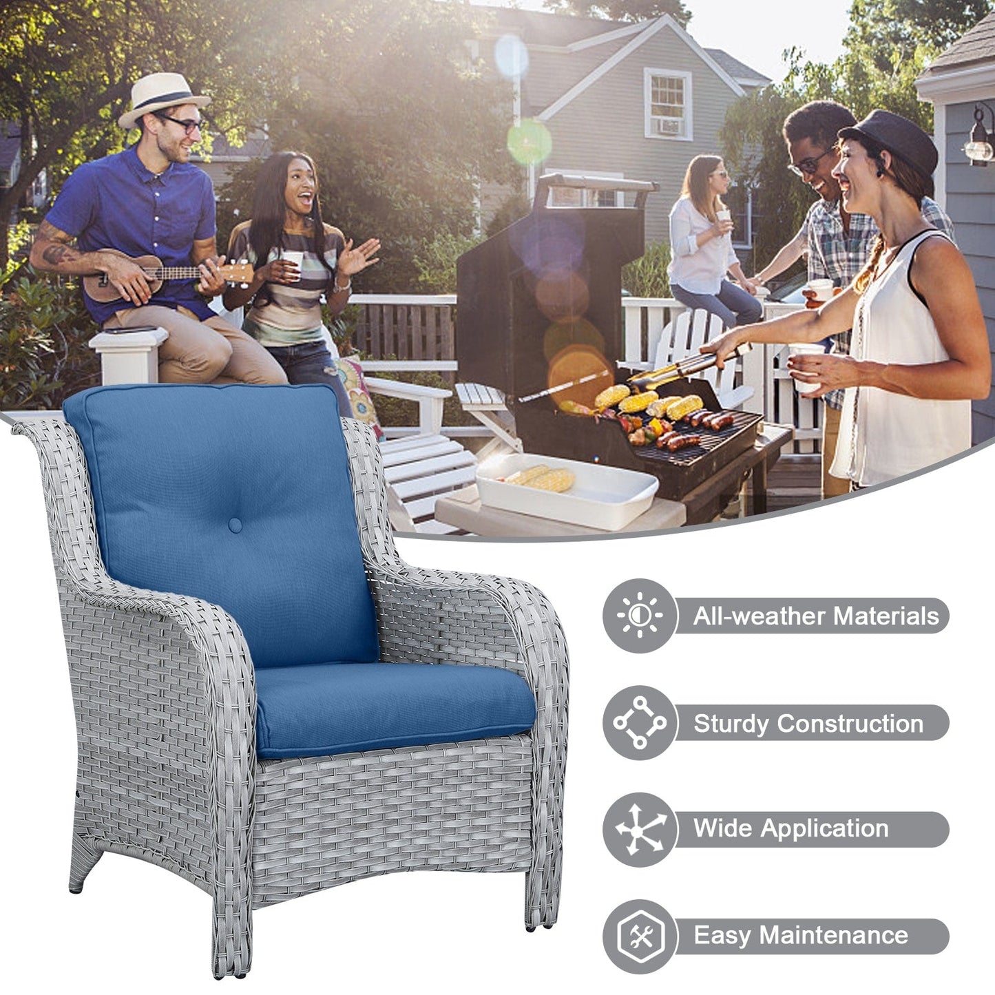 Divano da esterno Pocassy, ​​4 pezzi, sedia da giardino con tavolino