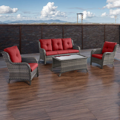 Divano da esterno Pocassy, ​​4 pezzi, sedia da giardino con tavolino