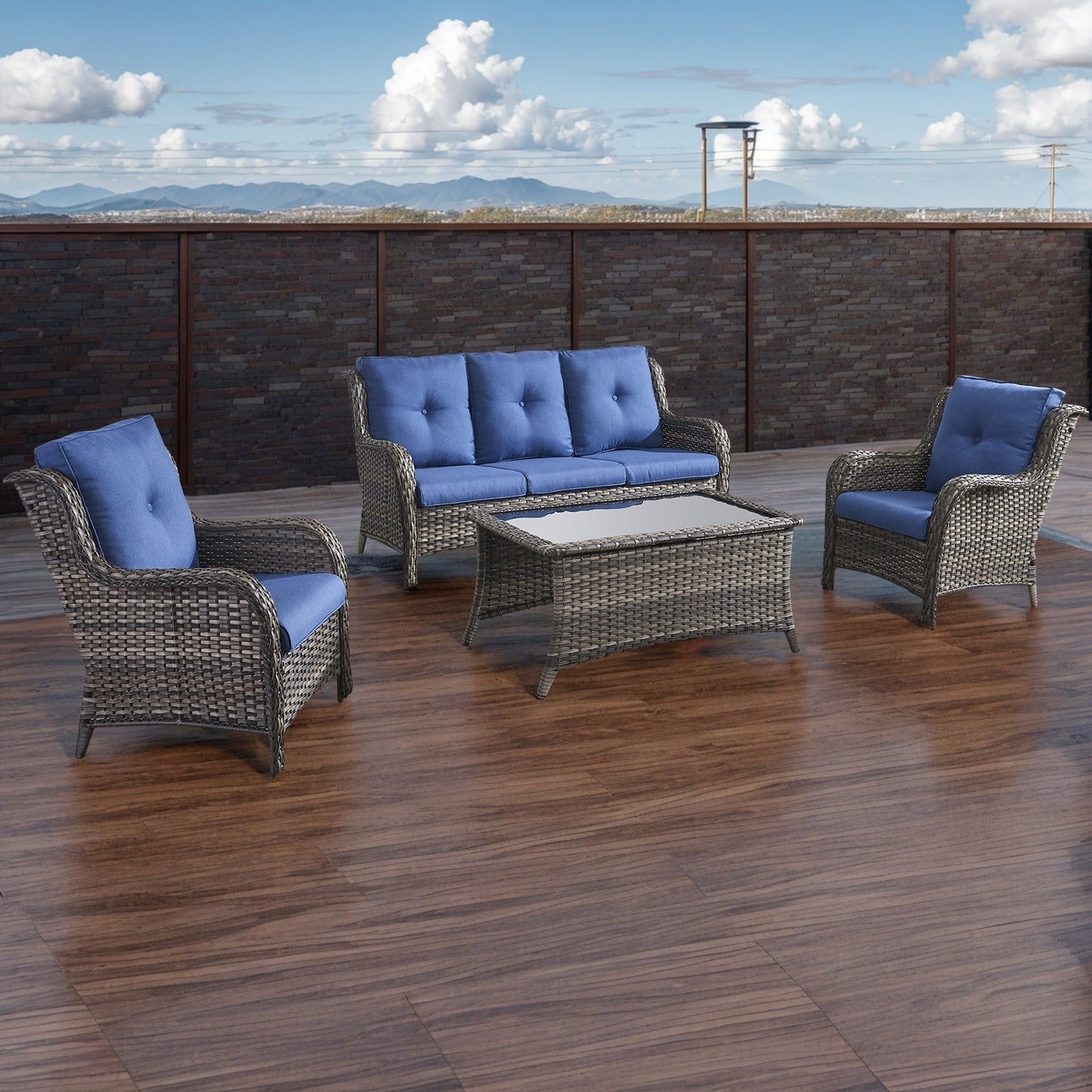 Divano da esterno Pocassy, ​​4 pezzi, sedia da giardino con tavolino