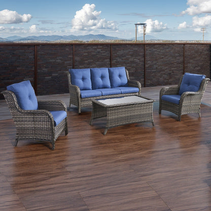 Divano da esterno Pocassy, ​​4 pezzi, sedia da giardino con tavolino