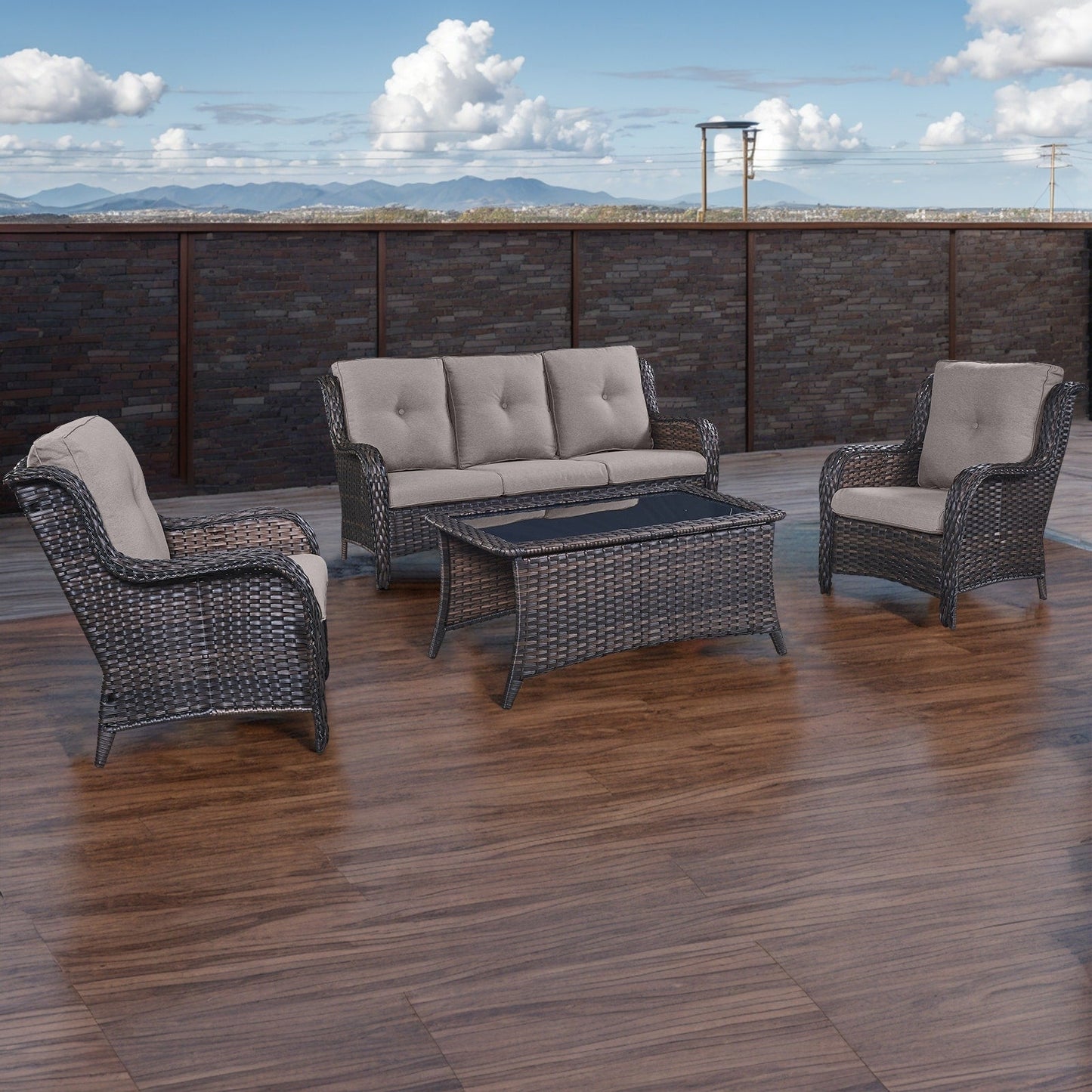 Divano da esterno Pocassy, ​​4 pezzi, sedia da giardino con tavolino