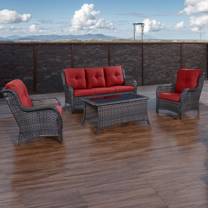 Divano da esterno Pocassy, ​​4 pezzi, sedia da giardino con tavolino