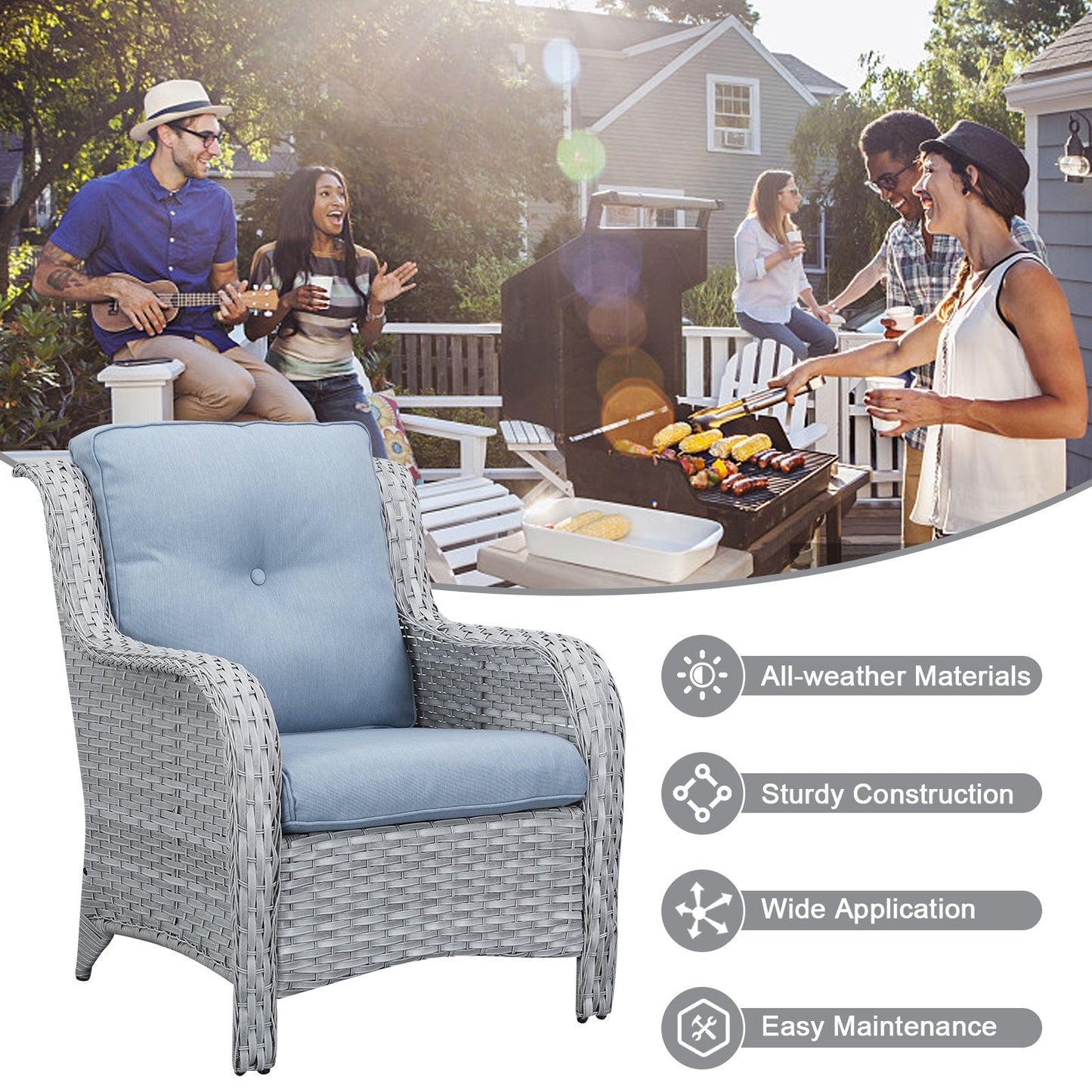 Divano da esterno Pocassy, ​​4 pezzi, sedia da giardino con tavolino