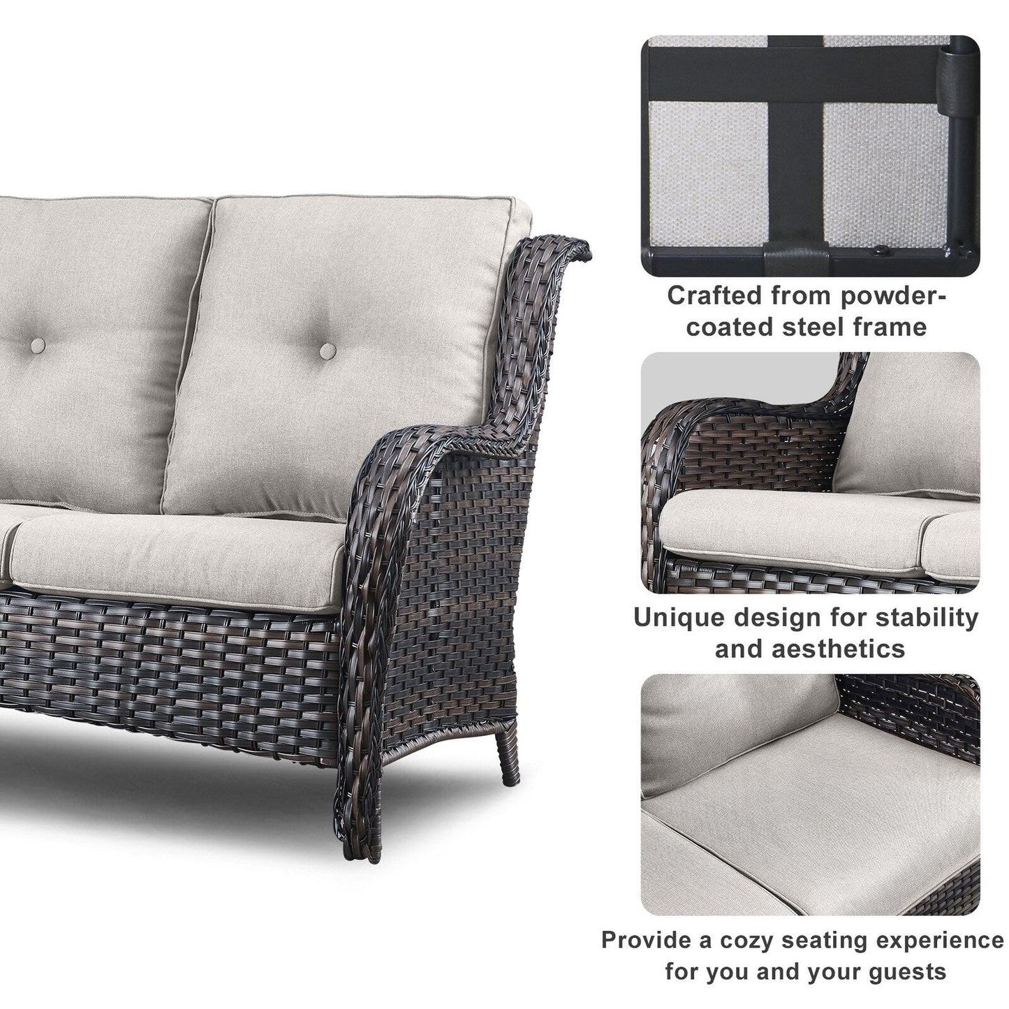 Divano da esterno Pocassy, ​​4 pezzi, sedia da giardino con tavolino