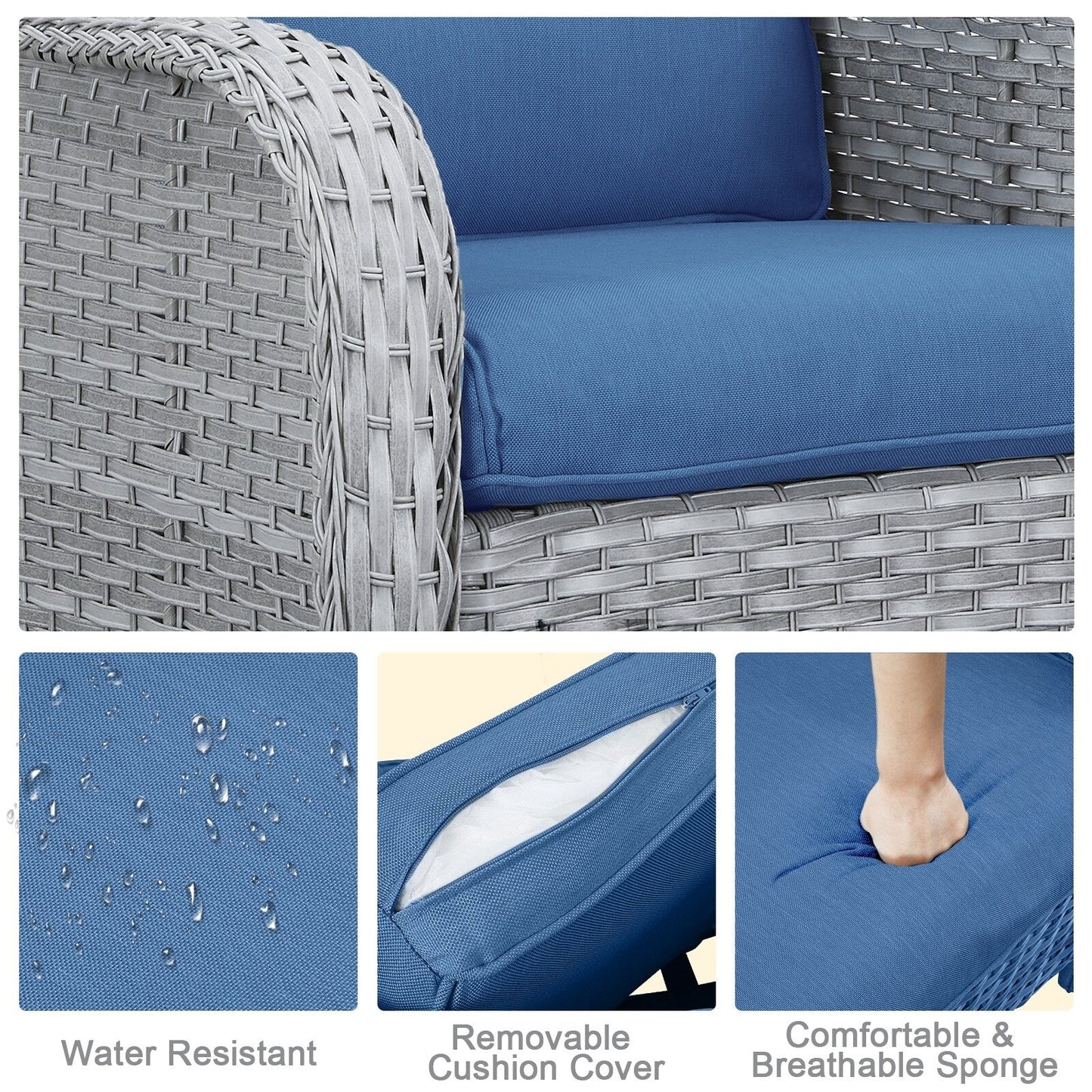 Divano da esterno Pocassy, ​​4 pezzi, sedia da giardino con tavolino