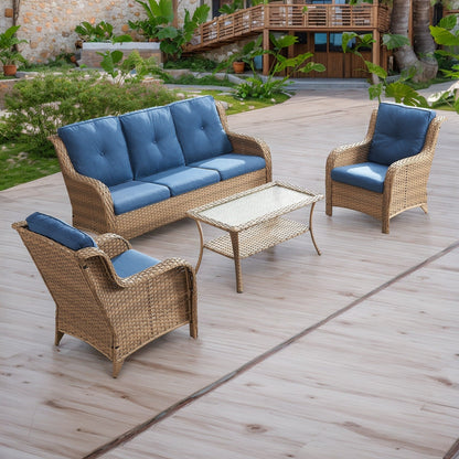 Divano da esterno Pocassy, ​​4 pezzi, sedia da giardino con tavolino