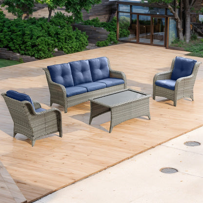 Divano da esterno Pocassy, ​​4 pezzi, sedia da giardino con tavolino