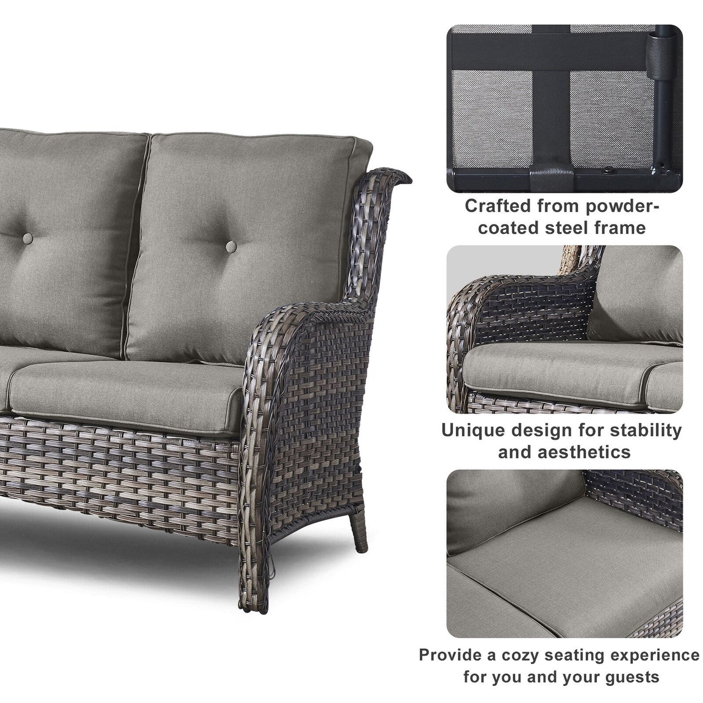 Divano da esterno Pocassy, ​​4 pezzi, sedia da giardino con tavolino