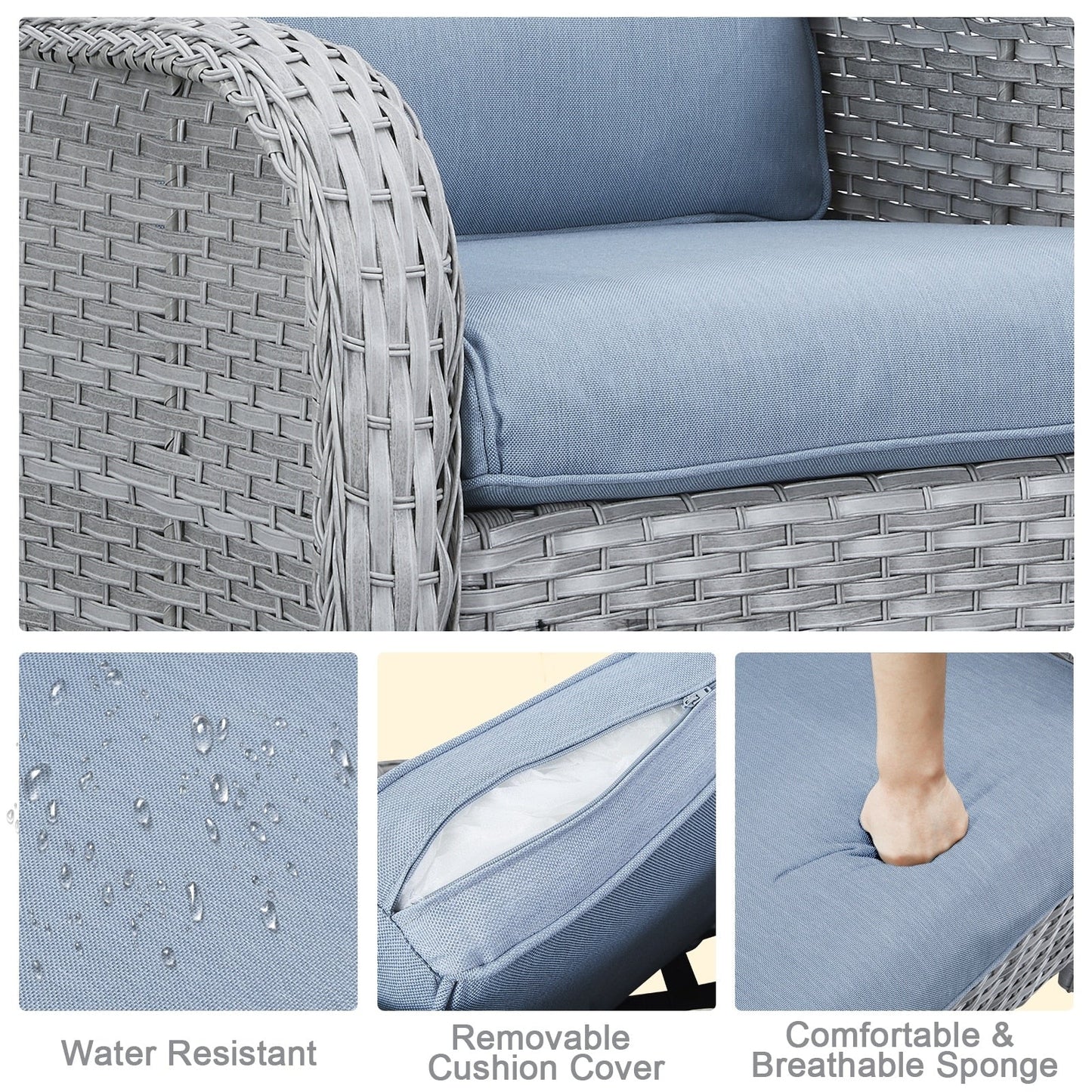 Divano da esterno Pocassy, ​​4 pezzi, sedia da giardino con tavolino