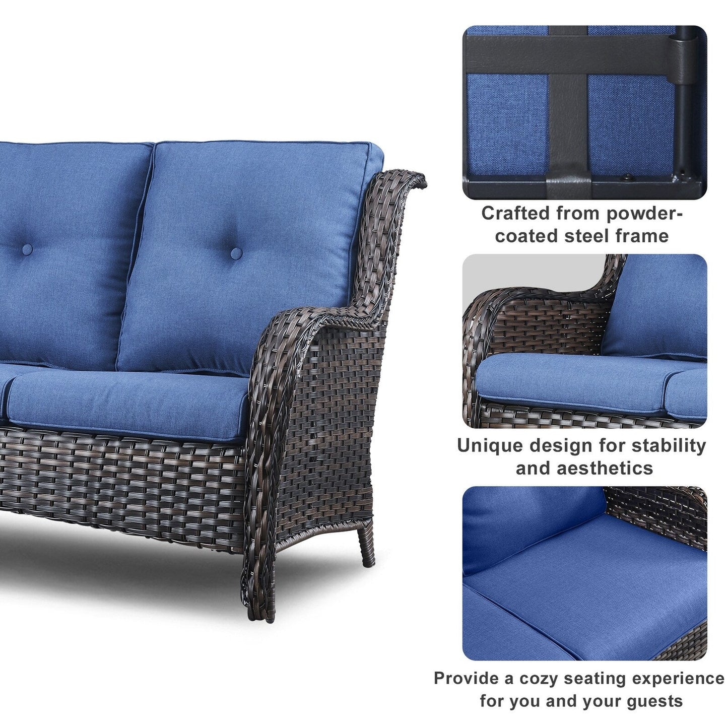 Divano da esterno Pocassy, ​​4 pezzi, sedia da giardino con tavolino