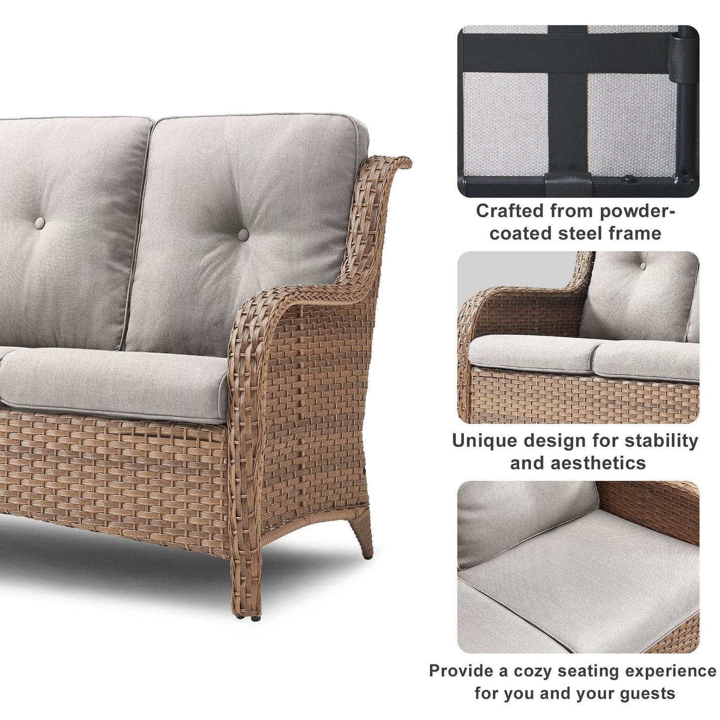 Divano da esterno Pocassy, ​​4 pezzi, sedia da giardino con tavolino