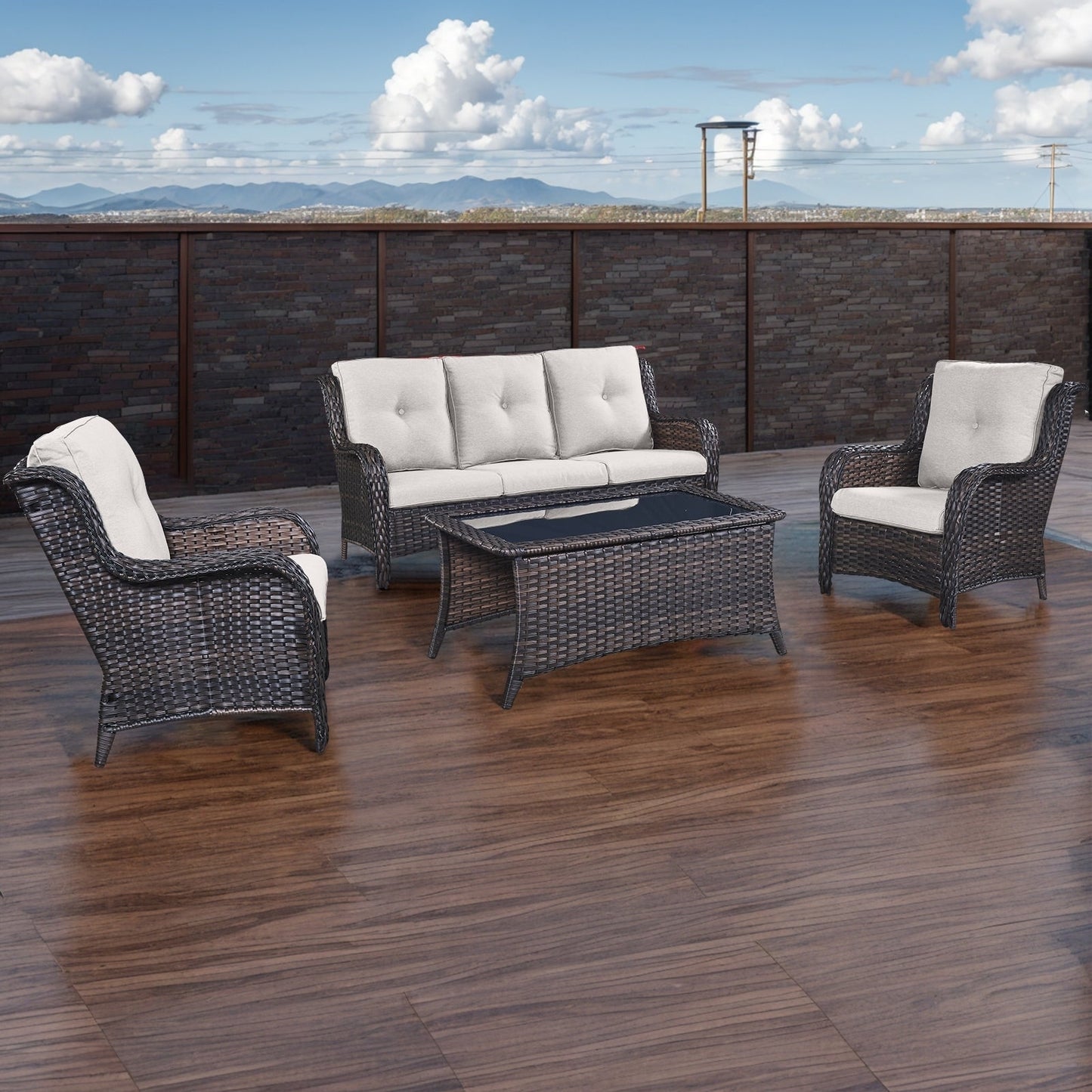 Divano da esterno Pocassy, ​​4 pezzi, sedia da giardino con tavolino